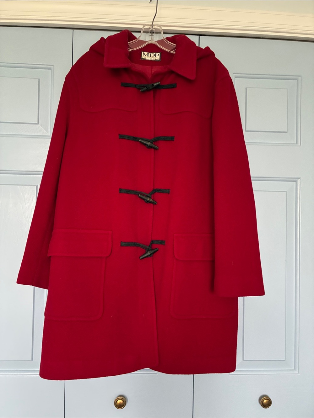 Red Wool Toggle Peacoat with detachable Hood
